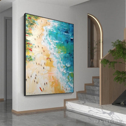 BUYARTVIEW Tropical Paradise – Vertical Impasto Beach Scene Oil Painting - image 4