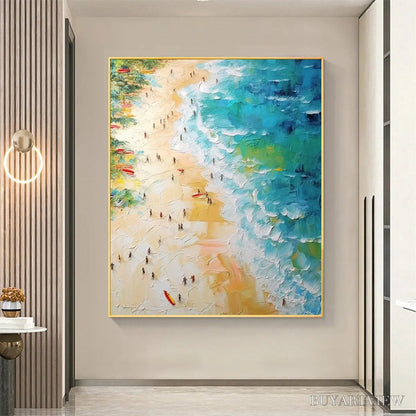 BUYARTVIEW Tropical Paradise – Vertical Impasto Beach Scene Oil Painting - image 5