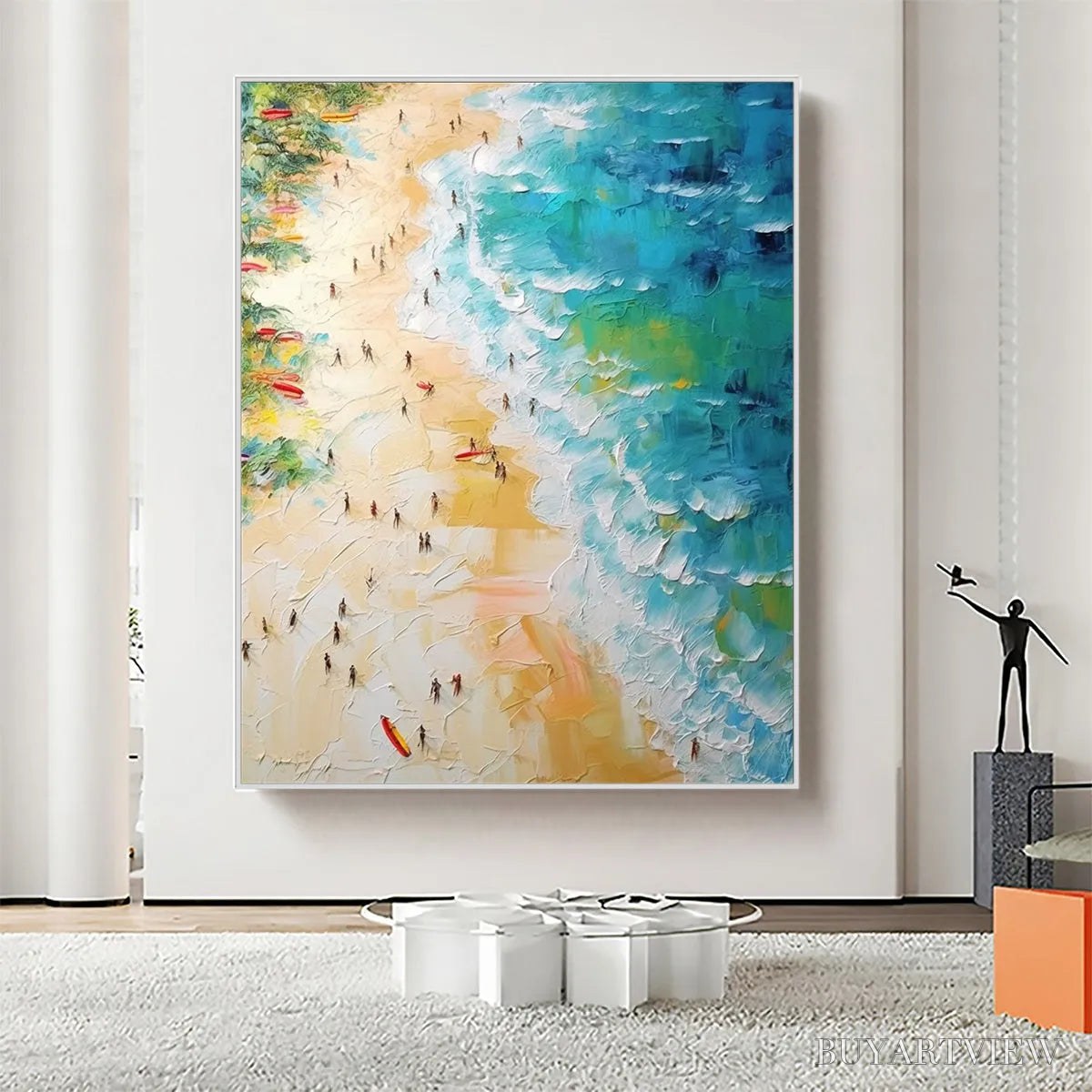 BUYARTVIEW Tropical Paradise – Vertical Impasto Beach Scene Oil Painting - image 6