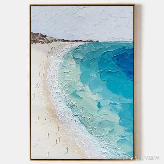 BUYARTVIEW Coastal Serenity – Vertical Impasto Beach Scene Oil Painting - image 1