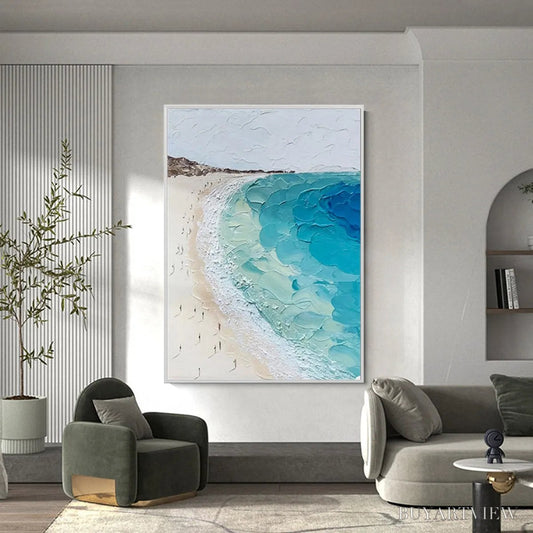 BUYARTVIEW Coastal Serenity – Vertical Impasto Beach Scene Oil Painting - image 2
