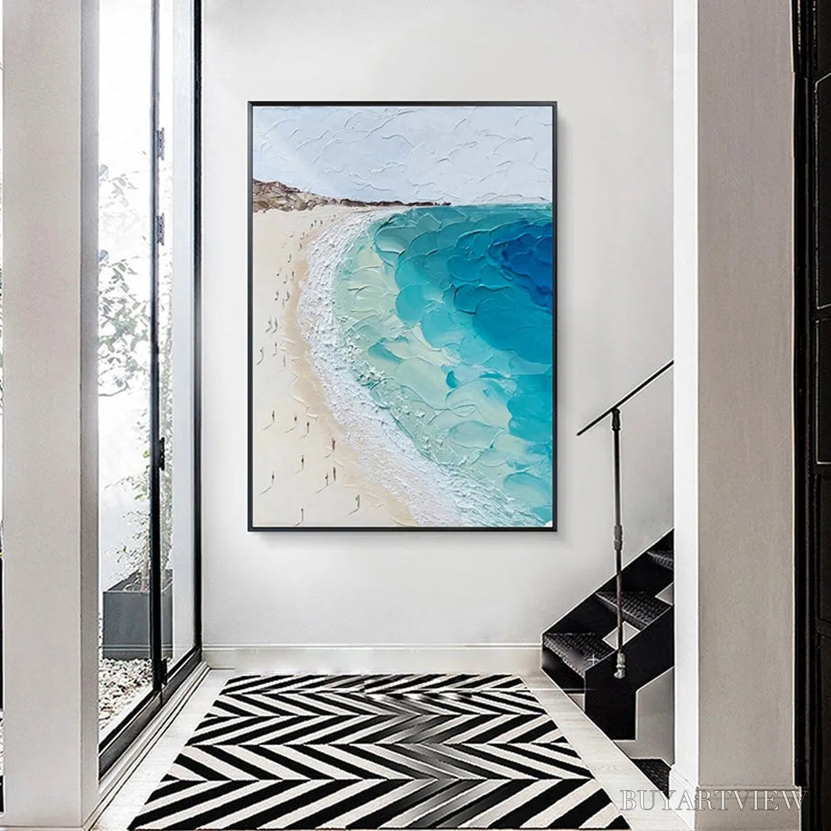 BUYARTVIEW Coastal Serenity – Vertical Impasto Beach Scene Oil Painting - image 4