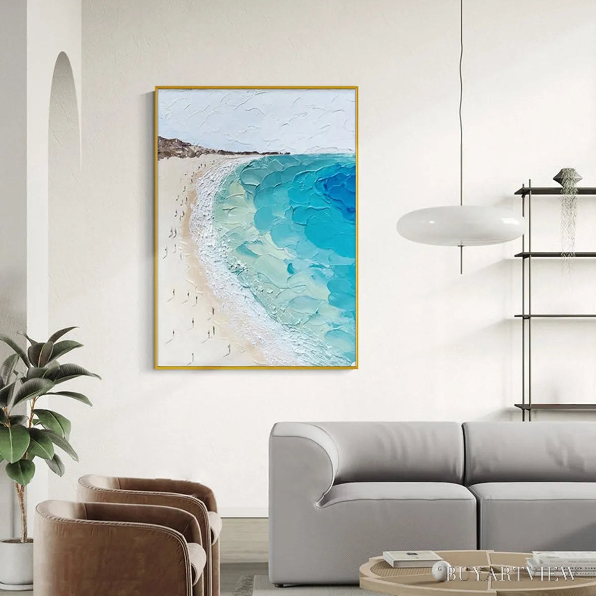 BUYARTVIEW Coastal Serenity – Vertical Impasto Beach Scene Oil Painting - image 5