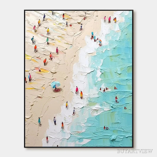 BUYARTVIEW Summer Holiday – Colorful Impasto Beach Scene Oil Painting - image 1