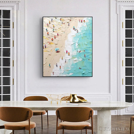 BUYARTVIEW Summer Holiday – Colorful Impasto Beach Scene Oil Painting - image 2