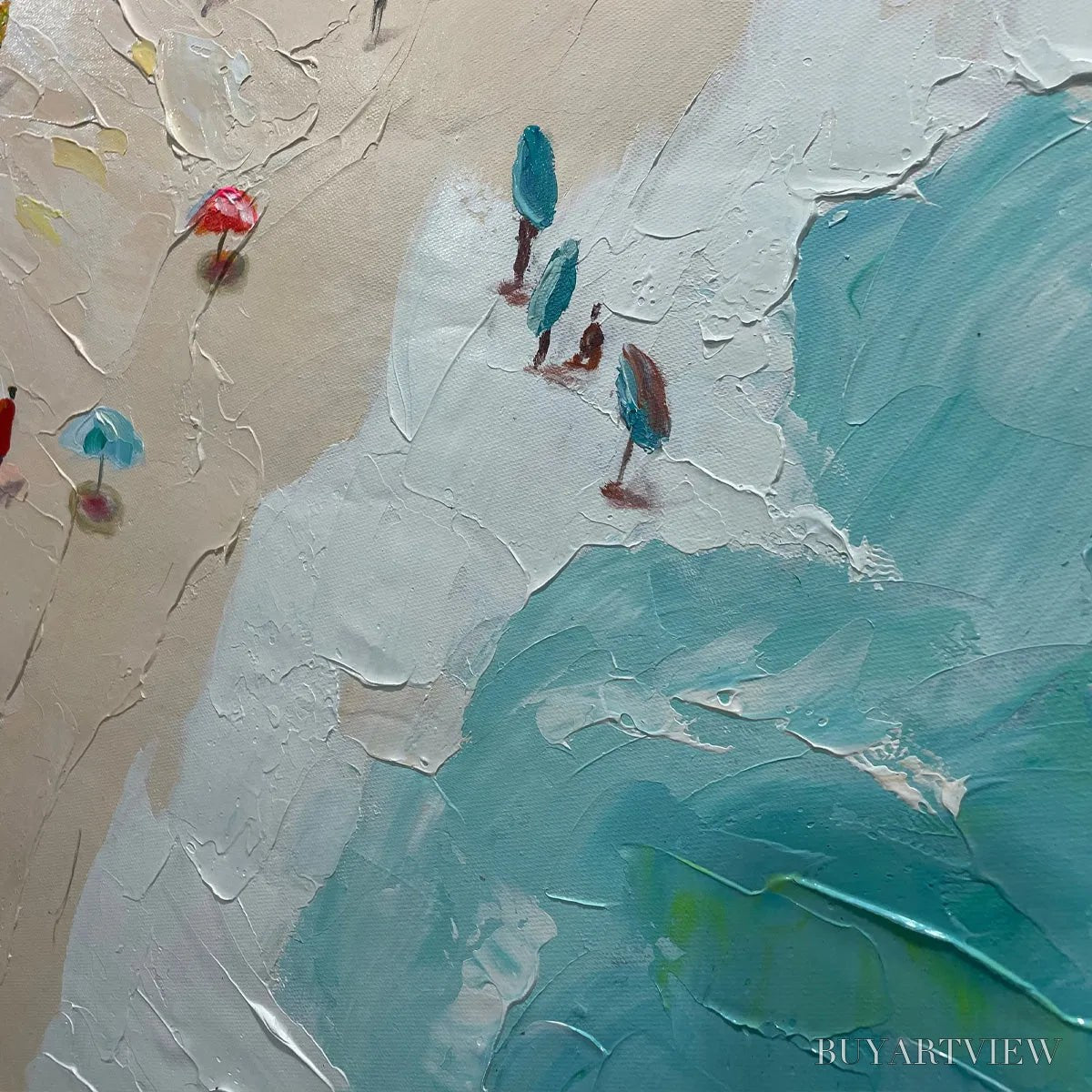 BUYARTVIEW Summer Holiday – Colorful Impasto Beach Scene Oil Painting - image 3