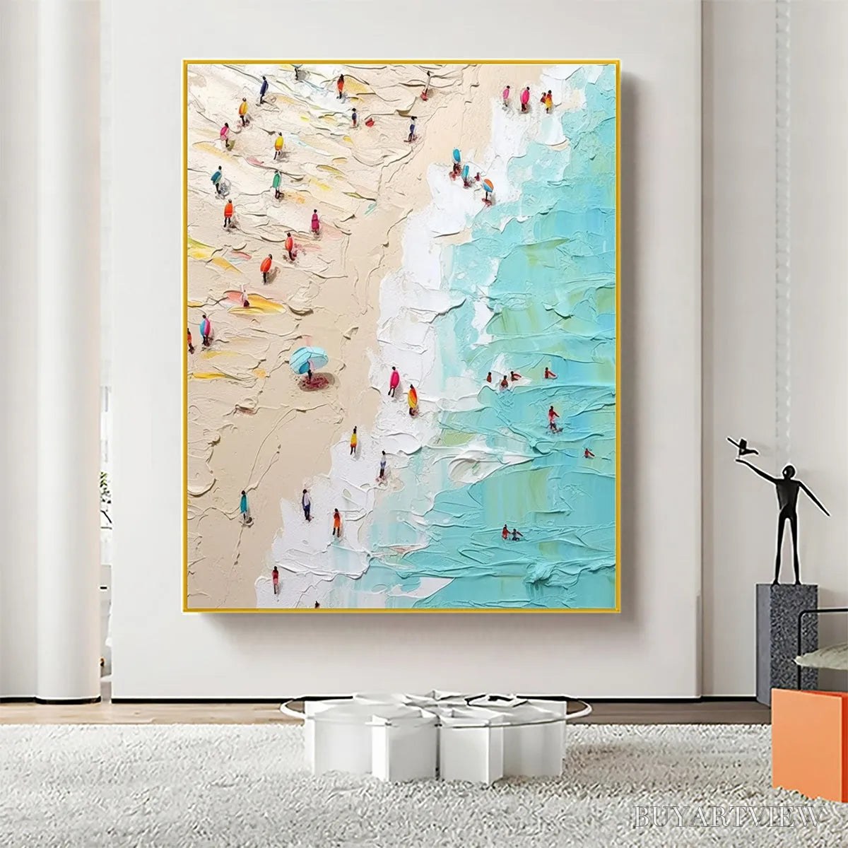 BUYARTVIEW Summer Holiday – Colorful Impasto Beach Scene Oil Painting - image 4