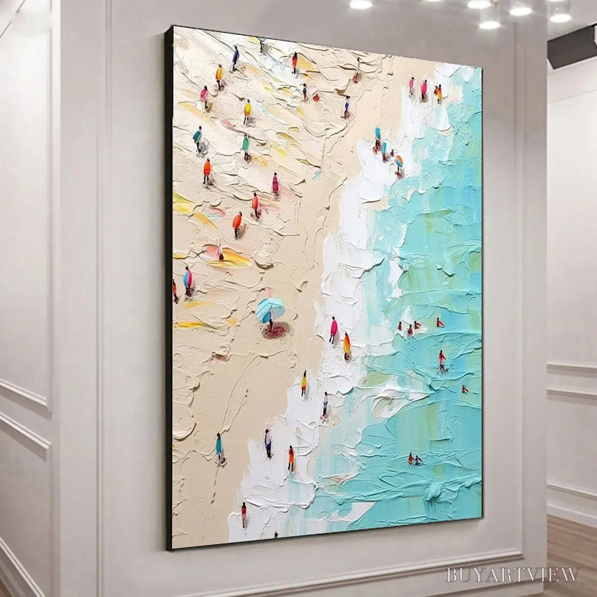 BUYARTVIEW Summer Holiday – Colorful Impasto Beach Scene Oil Painting - image 6