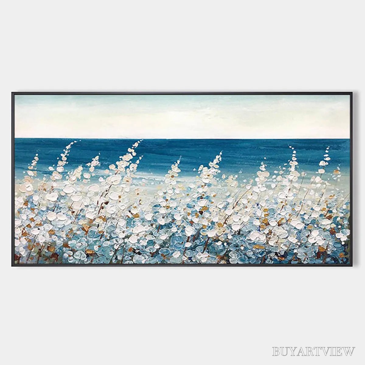 BUYARTVIEW Ocean Breeze – Impasto Seascape Oil Painting in Blue and White - image 1