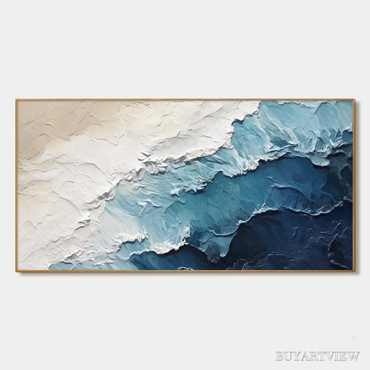 BUYARTVIEW Ocean Whispers – Textured Seascape Painting, Ocean Waves, Blue and White, Living Room, Bedroom - image 1