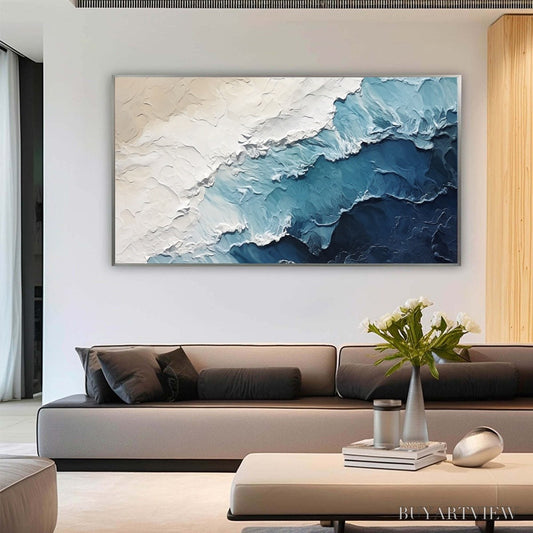 BUYARTVIEW Ocean Whispers – Textured Seascape Painting, Ocean Waves, Blue and White, Living Room, Bedroom - image 2