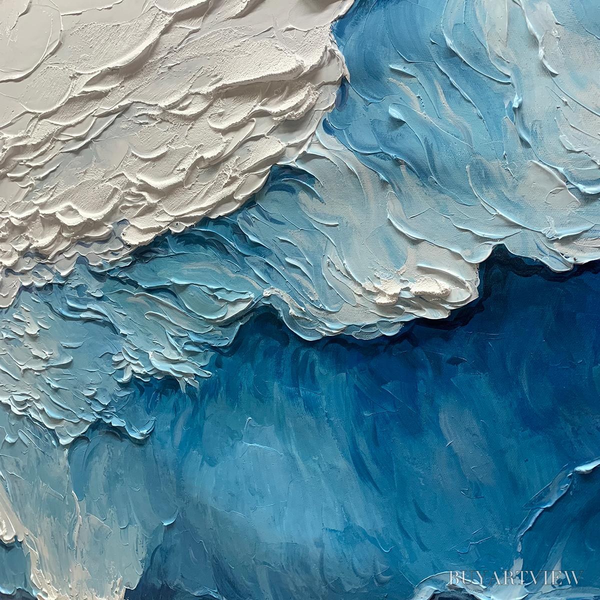 BUYARTVIEW Ocean Whispers – Textured Seascape Painting, Ocean Waves, Blue and White, Living Room, Bedroom - image 3
