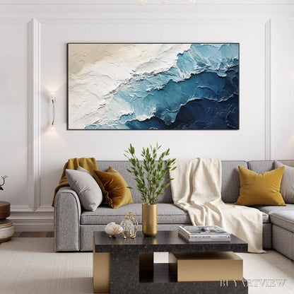 BUYARTVIEW Ocean Whispers – Textured Seascape Painting, Ocean Waves, Blue and White, Living Room, Bedroom - image 4