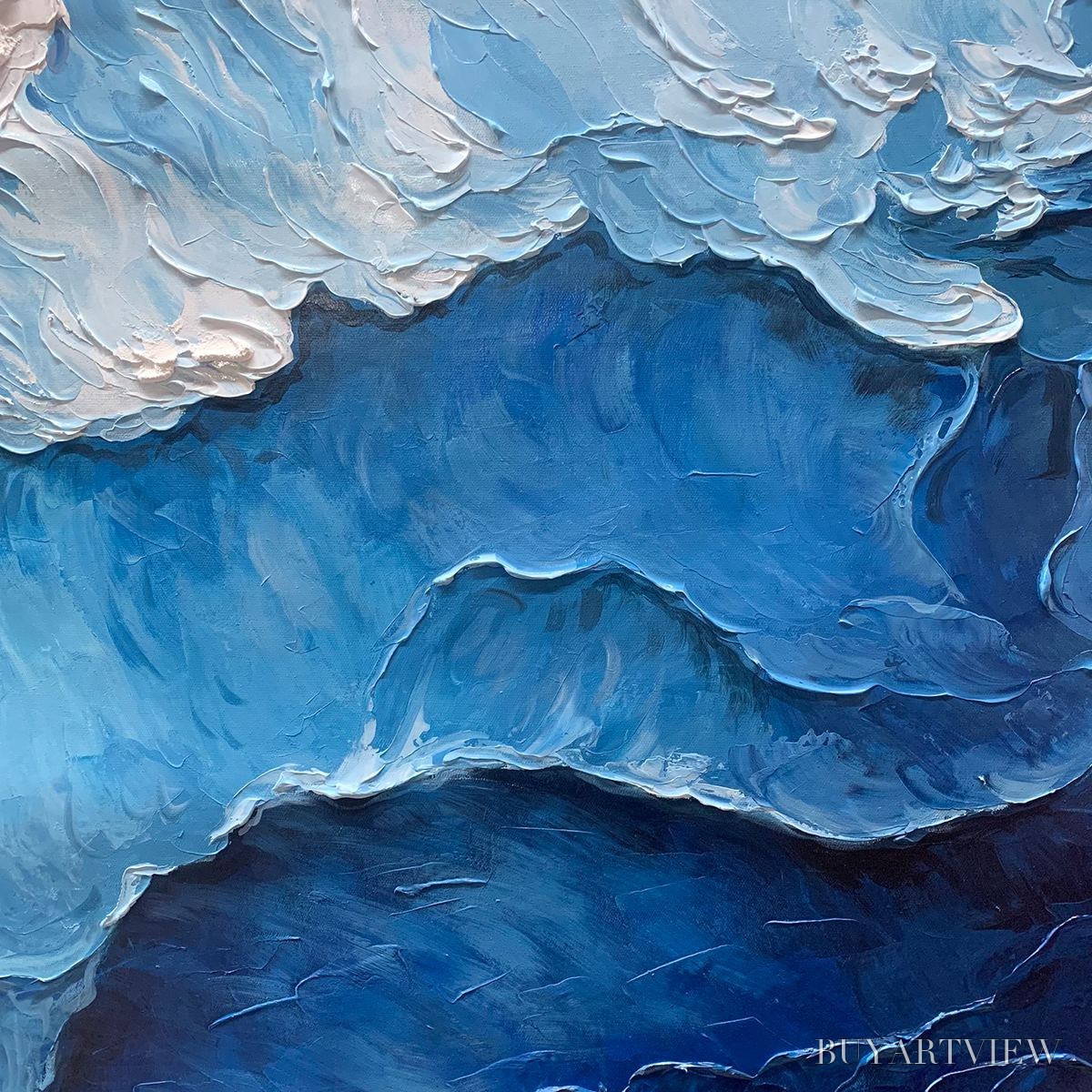 BUYARTVIEW Ocean Whispers – Textured Seascape Painting, Ocean Waves, Blue and White, Living Room, Bedroom - image 6