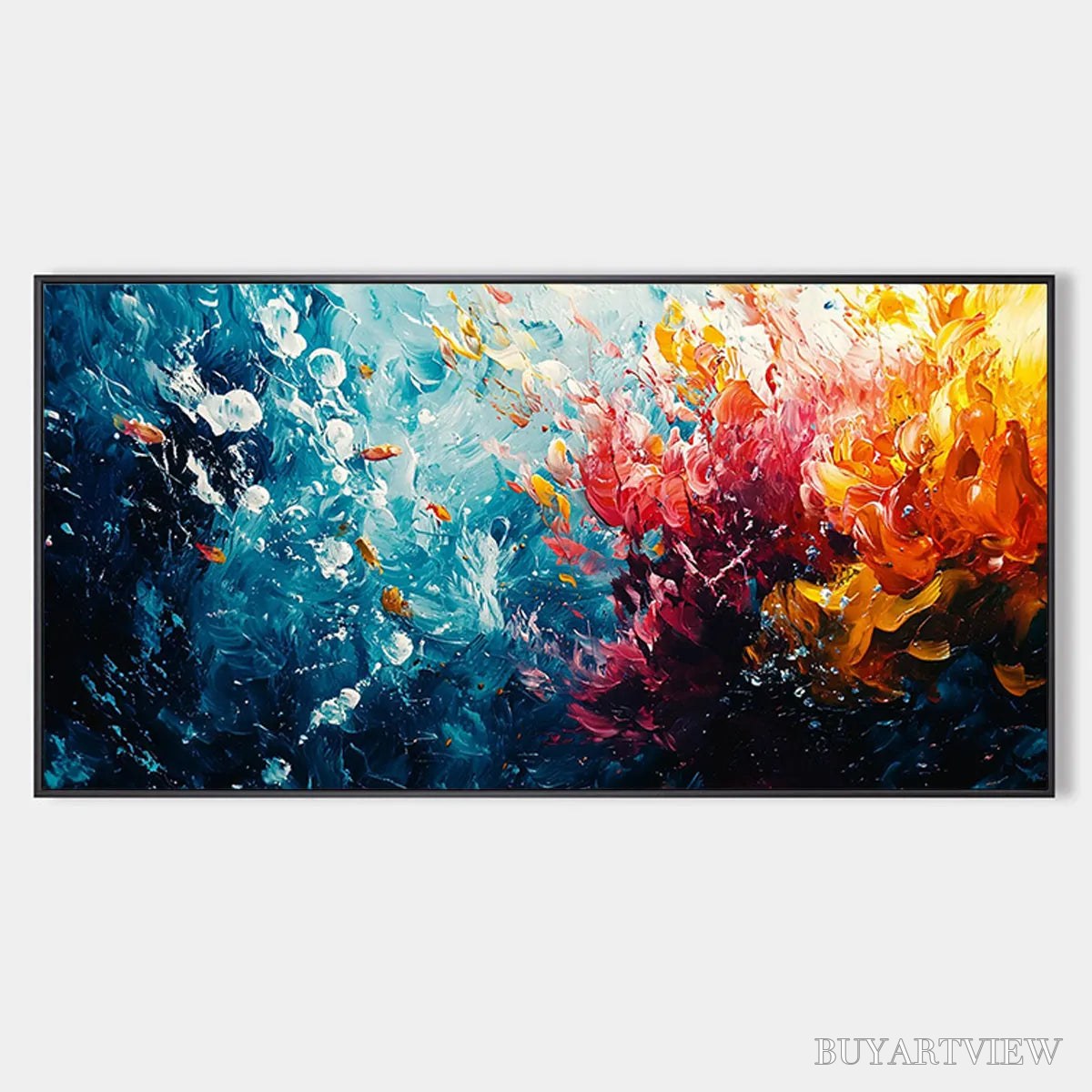 BUYARTVIEW Coral Reef – Panoramic Abstract Seascape Oil Painting in Vibrant Colors - image 1