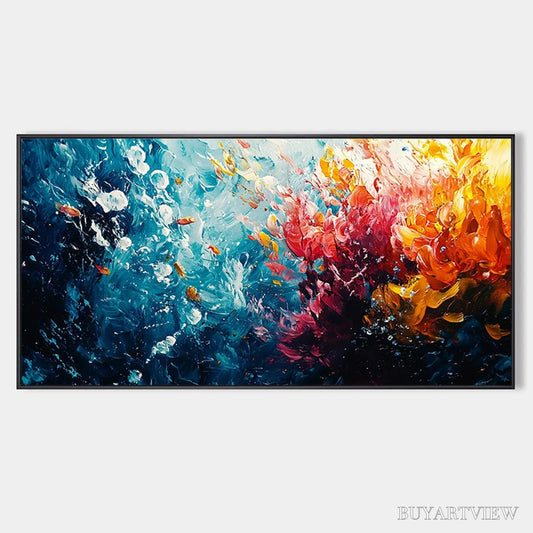 BUYARTVIEW Coral Reef – Panoramic Abstract Seascape Oil Painting in Vibrant Colors - image 1