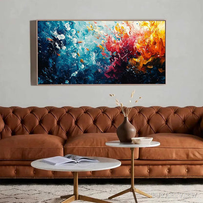 BUYARTVIEW Coral Reef – Panoramic Abstract Seascape Oil Painting in Vibrant Colors - image 2