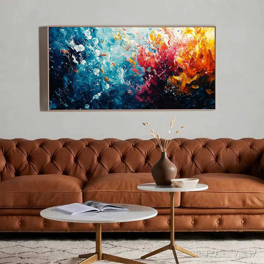 BUYARTVIEW Coral Reef – Panoramic Abstract Seascape Oil Painting in Vibrant Colors - image 2