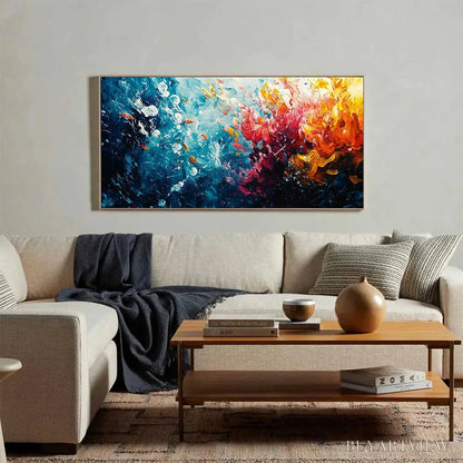 BUYARTVIEW Coral Reef – Panoramic Abstract Seascape Oil Painting in Vibrant Colors - image 4