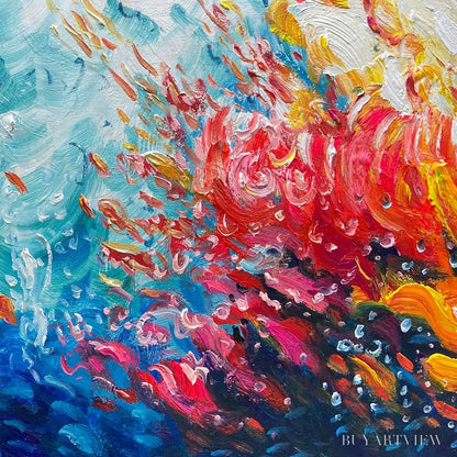 BUYARTVIEW Coral Reef – Panoramic Abstract Seascape Oil Painting in Vibrant Colors - image 6
