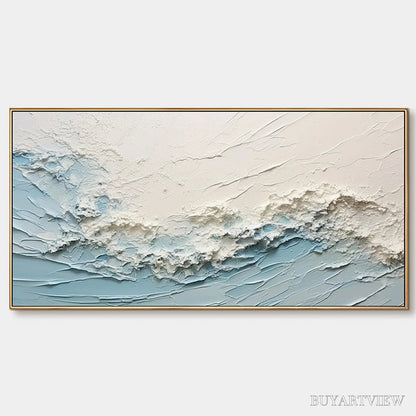 BUYARTVIEW Serene Seascape – Panoramic Textured Abstract Painting, Impasto , Blue, White, Beige, Living Room, Bedroom - image 1