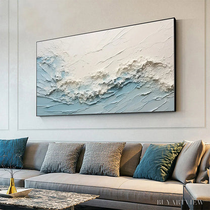 BUYARTVIEW Serene Seascape – Panoramic Textured Abstract Painting, Impasto , Blue, White, Beige, Living Room, Bedroom - image 4