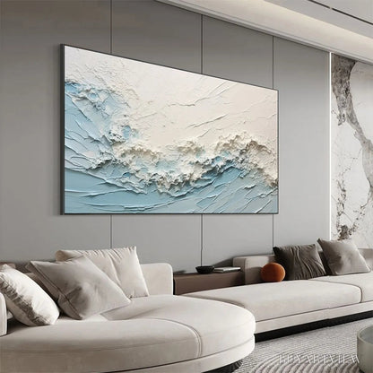BUYARTVIEW Serene Seascape – Panoramic Textured Abstract Painting, Impasto , Blue, White, Beige, Living Room, Bedroom - image 5