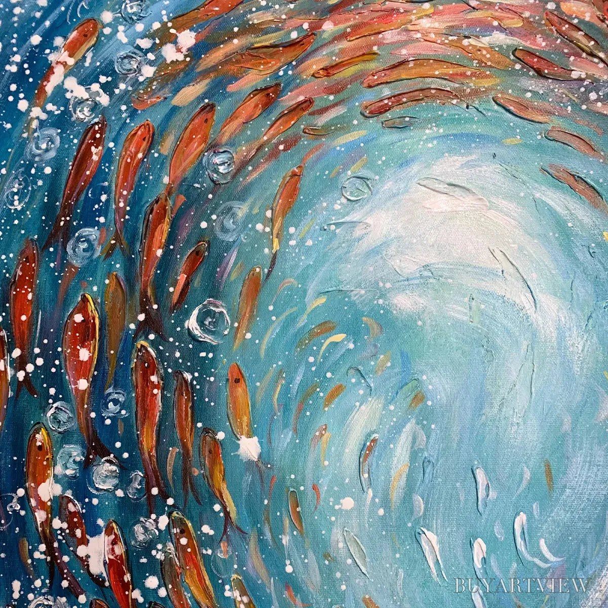 BUYARTVIEW Coral Dance – Vibrant Underwater Fish Oil Painting - image 5