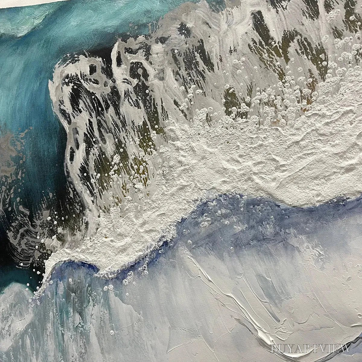 BUYARTVIEW Ocean’S Embrace – Ocean Painting in Blue, White, and Beige, Textured Canvas, Modern - image 3