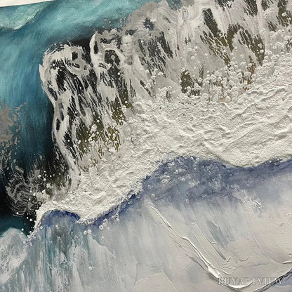 BUYARTVIEW Ocean’S Embrace – Ocean Painting in Blue, White, and Beige, Textured Canvas, Modern - image 3