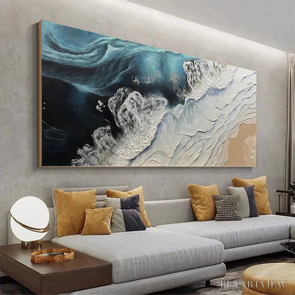 BUYARTVIEW Ocean’S Embrace – Ocean Painting in Blue, White, and Beige, Textured Canvas, Modern - image 5