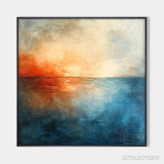 BUYARTVIEW Fiery Embrace – Abstract Ocean Sunset Oil Painting - image 1