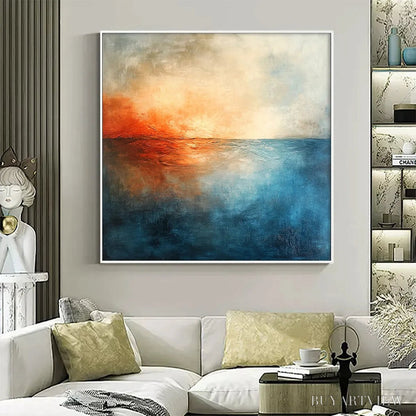 BUYARTVIEW Fiery Embrace – Abstract Ocean Sunset Oil Painting - image 2