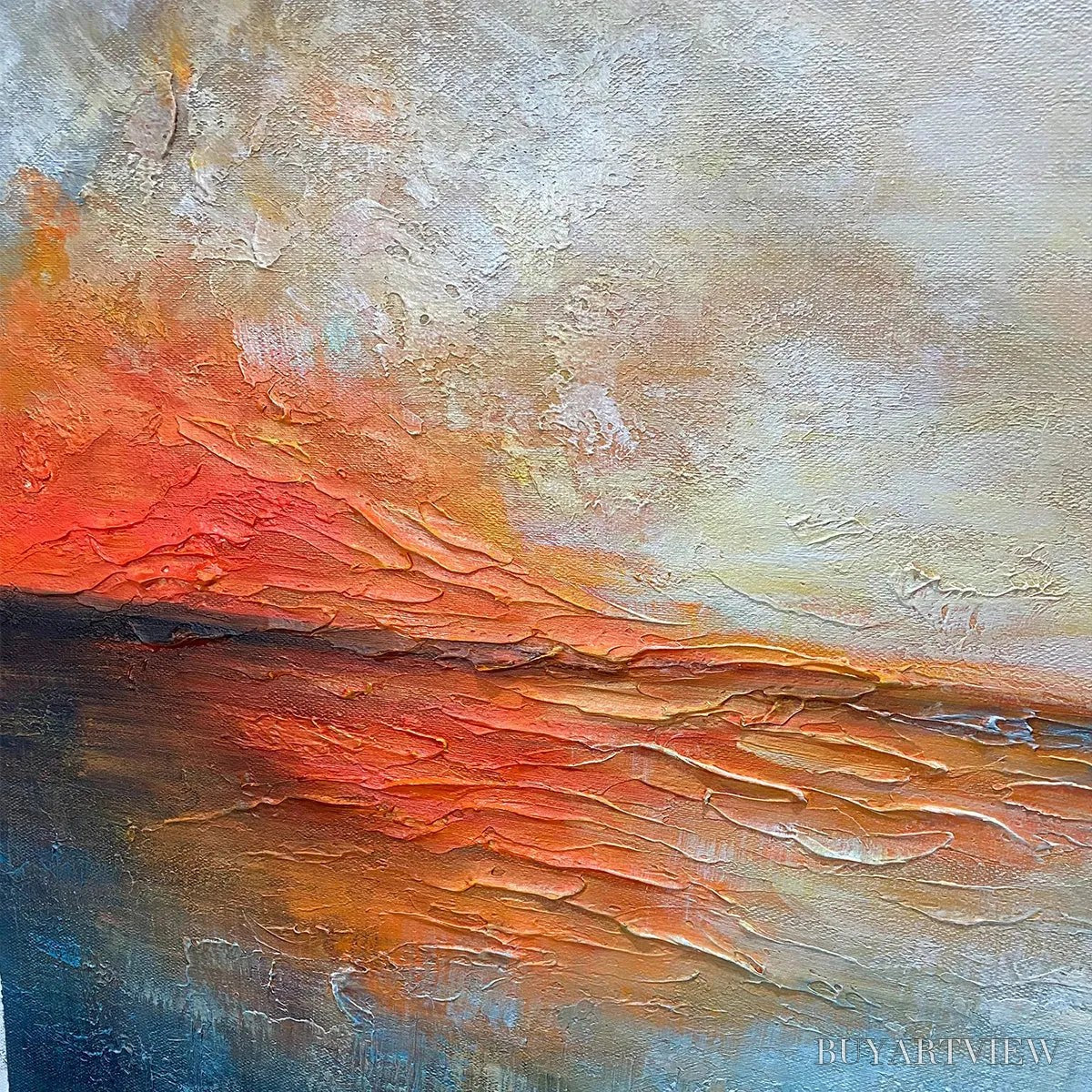 BUYARTVIEW Fiery Embrace – Abstract Ocean Sunset Oil Painting - image 3