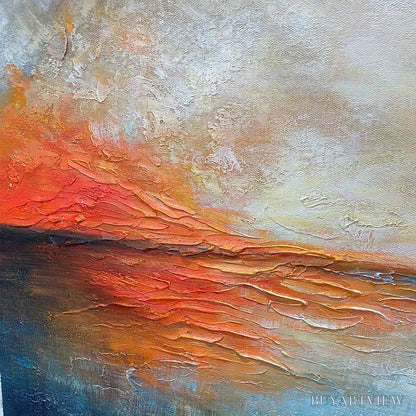 BUYARTVIEW Fiery Embrace – Abstract Ocean Sunset Oil Painting - image 3