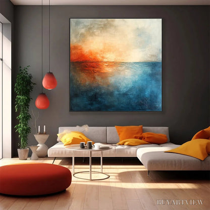 BUYARTVIEW Fiery Embrace – Abstract Ocean Sunset Oil Painting - image 5