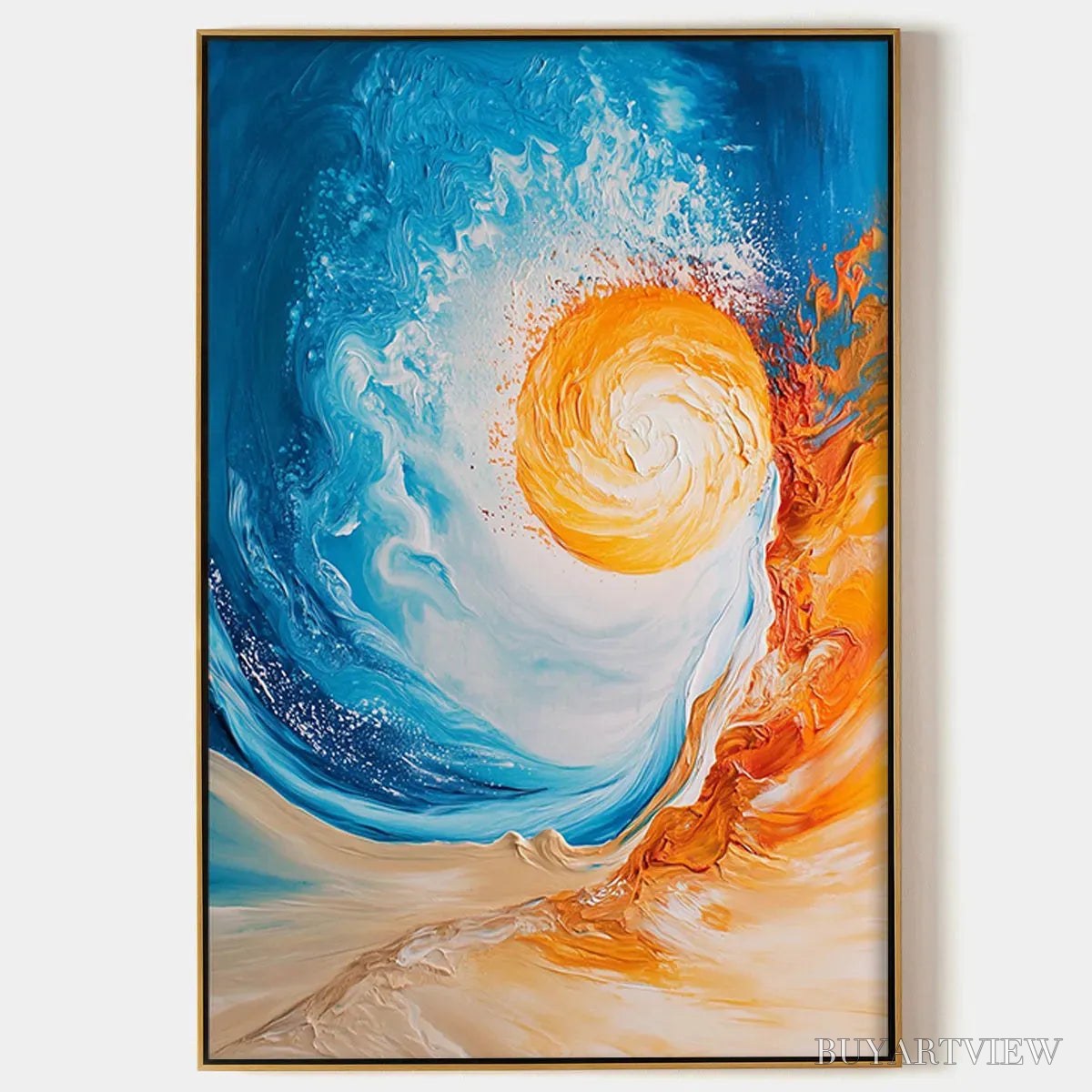 BUYARTVIEW Solar Flare – Abstract Ocean Sunrise Impasto Oil Painting - image 1