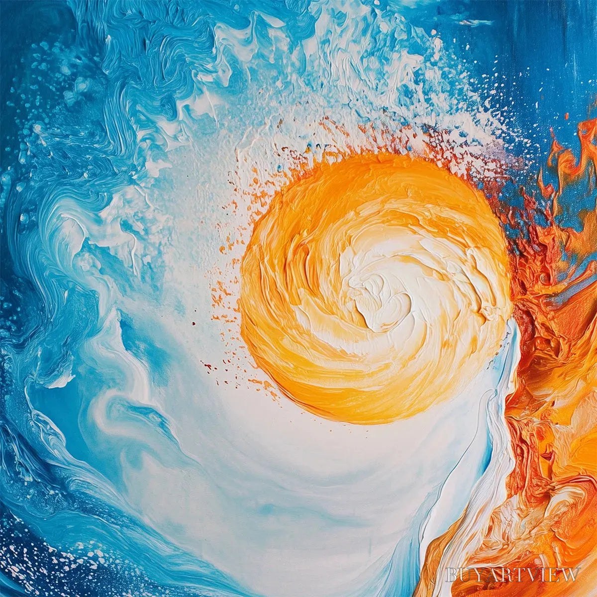 BUYARTVIEW Solar Flare – Abstract Ocean Sunrise Impasto Oil Painting - image 3