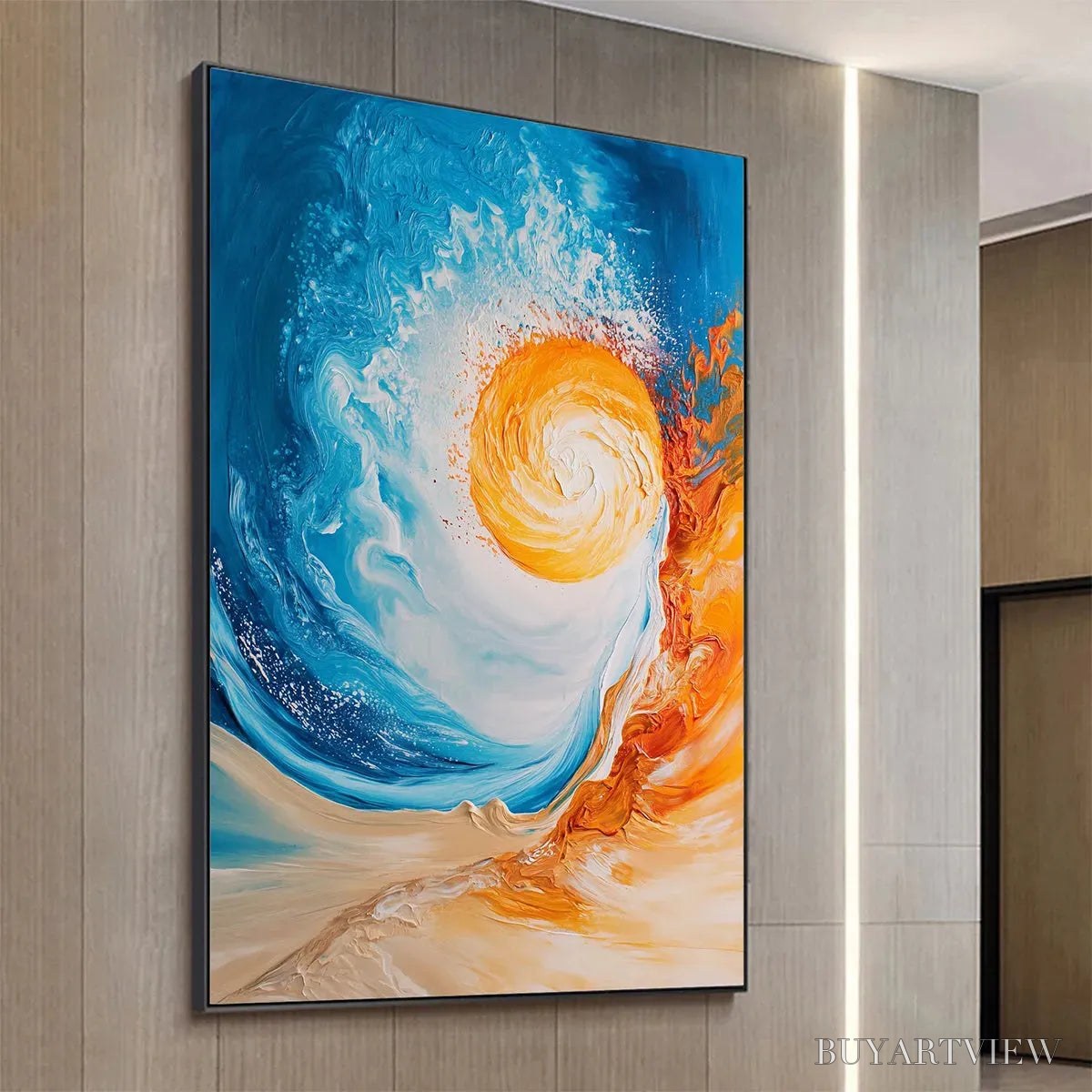 BUYARTVIEW Solar Flare – Abstract Ocean Sunrise Impasto Oil Painting - image 4