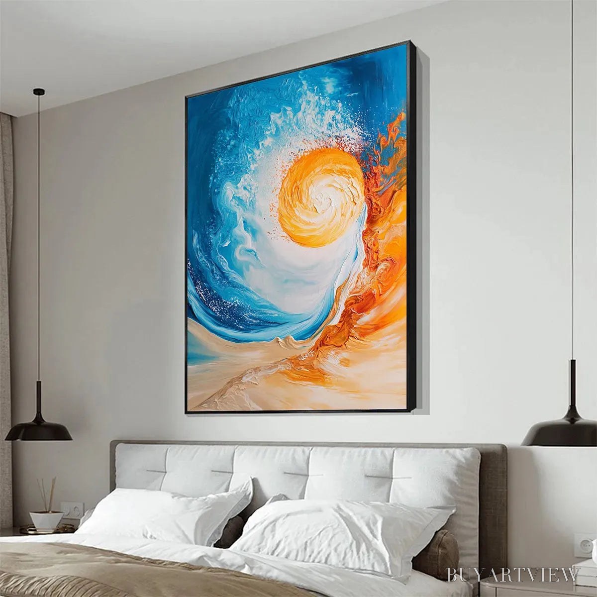 BUYARTVIEW Solar Flare – Abstract Ocean Sunrise Impasto Oil Painting - image 6