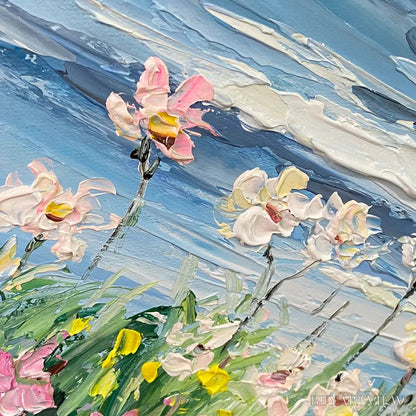 BUYARTVIEW Sunset Sail – Coastal Sunset Painting, Sailboat and Wildflowers, Horizontal Canvas, Ocean Decor - image 3