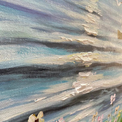 BUYARTVIEW Sunset Sail – Coastal Sunset Painting, Sailboat and Wildflowers, Horizontal Canvas, Ocean Decor - image 5