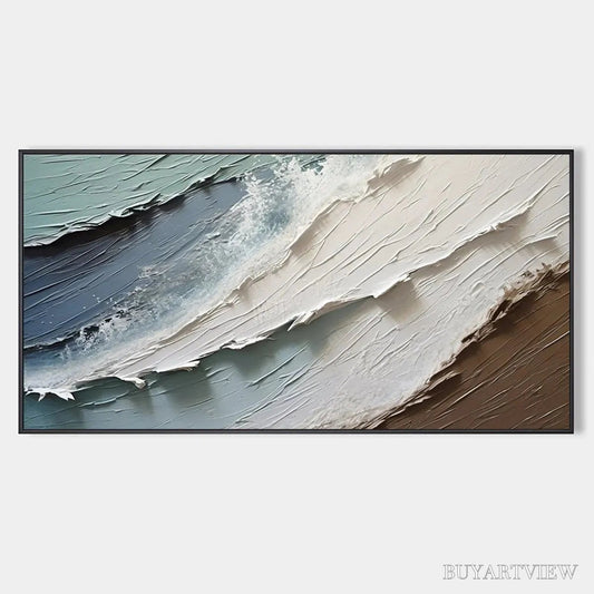 BUYARTVIEW Coastal Textures – Panoramic Abstract Seascape, Impasto, Palette Knife - image 1