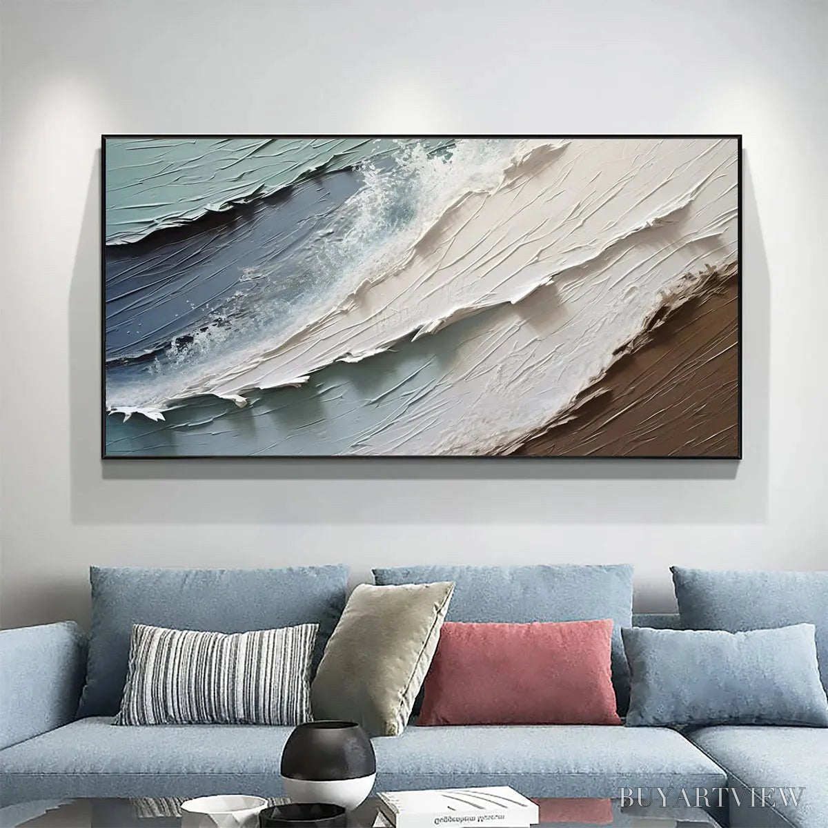 BUYARTVIEW Coastal Textures – Panoramic Abstract Seascape, Impasto, Palette Knife - image 2