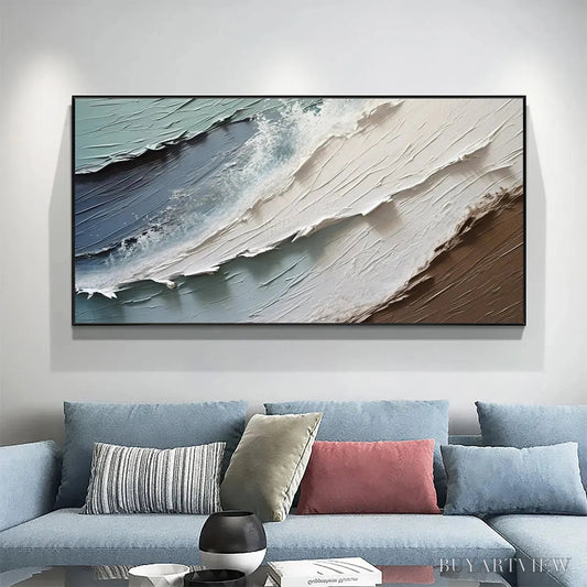 BUYARTVIEW Coastal Textures – Panoramic Abstract Seascape, Impasto, Palette Knife - image 2