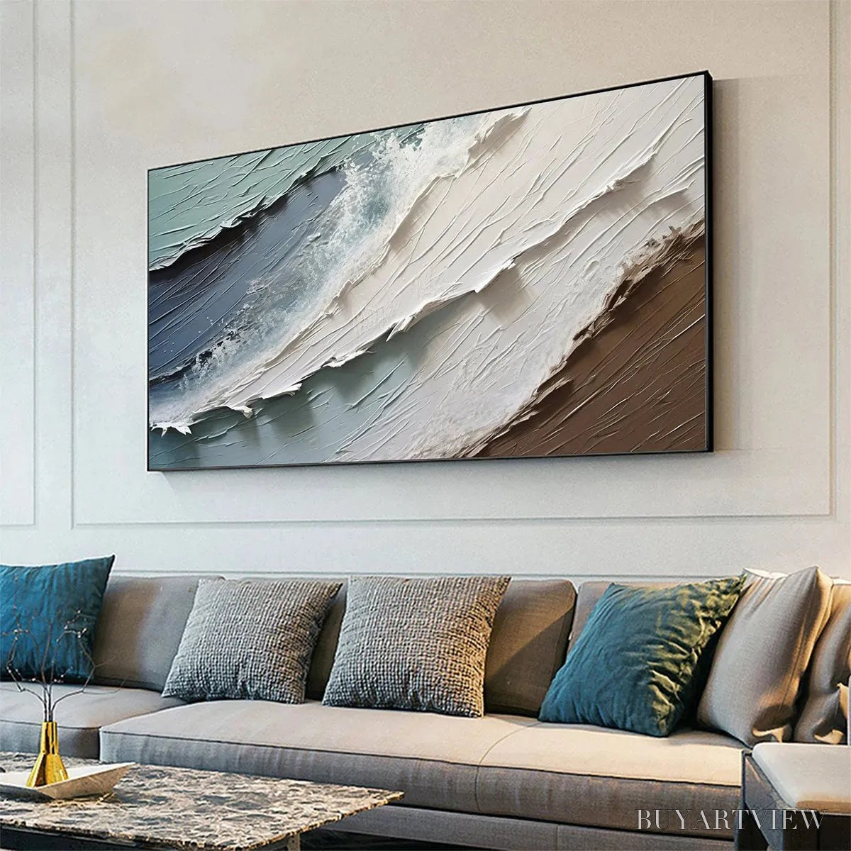 BUYARTVIEW Coastal Textures – Panoramic Abstract Seascape, Impasto, Palette Knife - image 4
