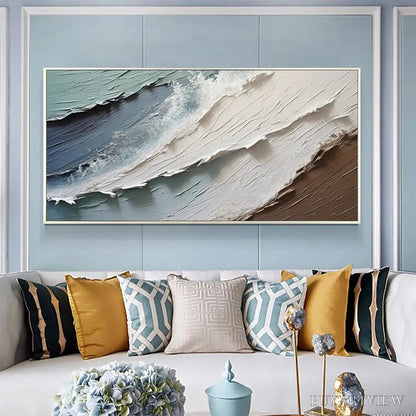 BUYARTVIEW Coastal Textures – Panoramic Abstract Seascape, Impasto, Palette Knife - image 5