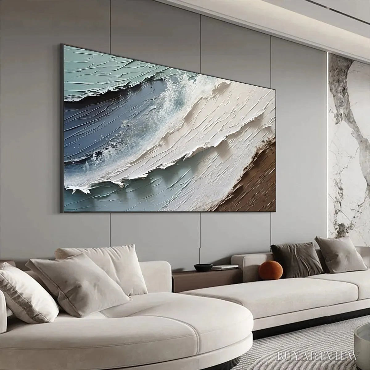 BUYARTVIEW Coastal Textures – Panoramic Abstract Seascape, Impasto, Palette Knife - image 6