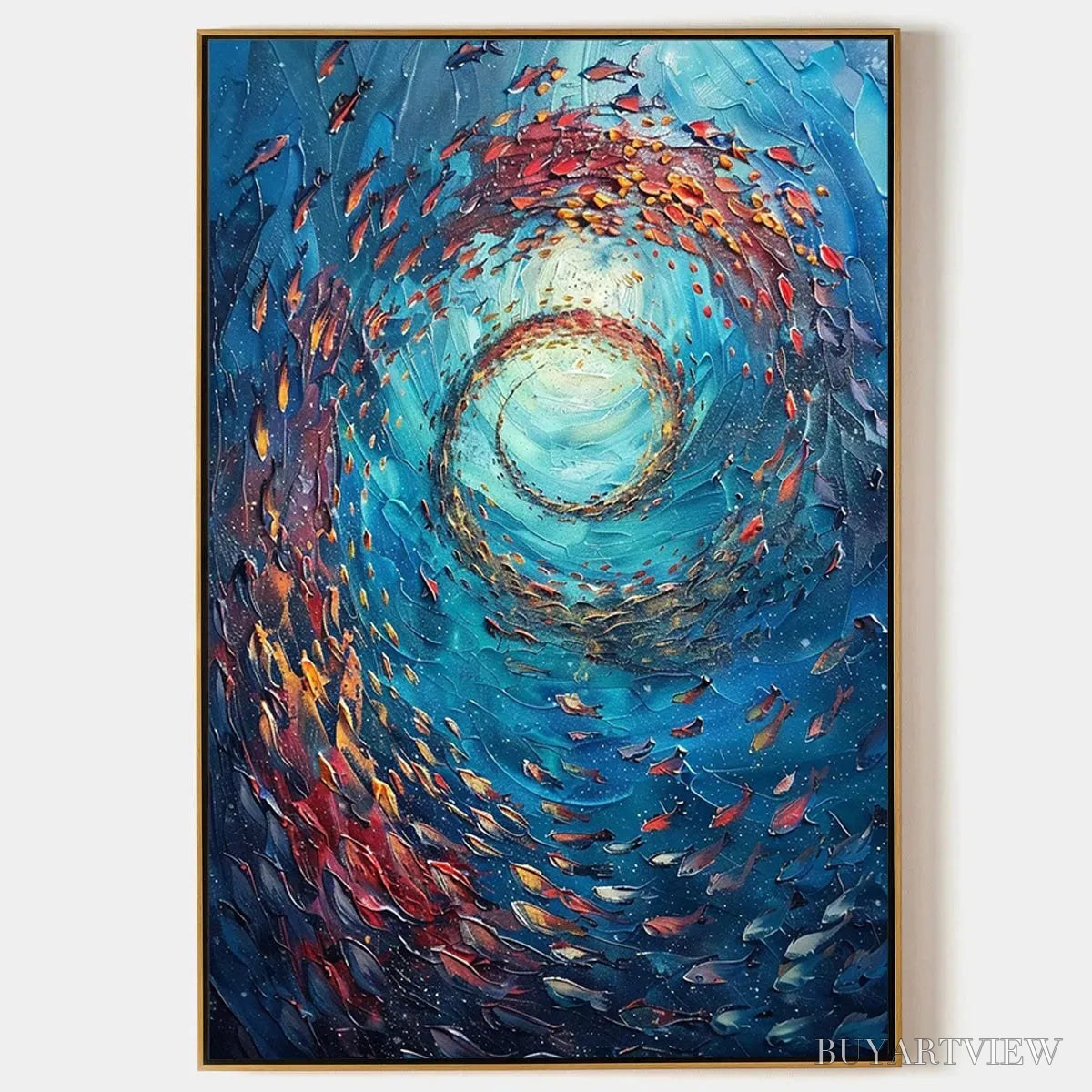 BUYARTVIEW Oceanic Vortex – Vertical Fish Painting, Impasto - image 1