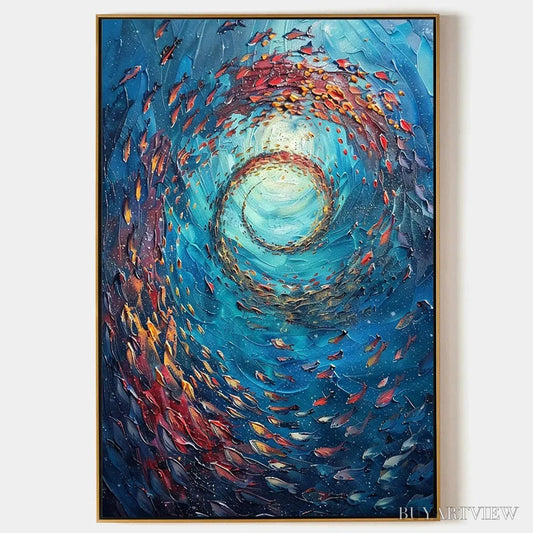 BUYARTVIEW Oceanic Vortex – Vertical Fish Painting, Impasto - image 1